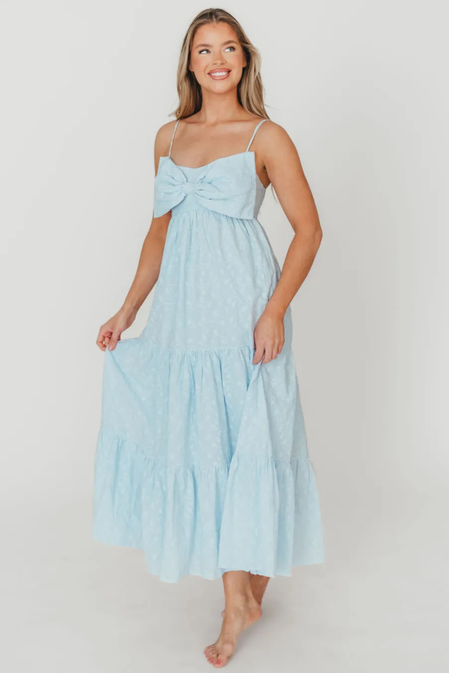 Discount Worth Collective Cecile Bow Front Maxi Dress in Blue - 100% Cotton