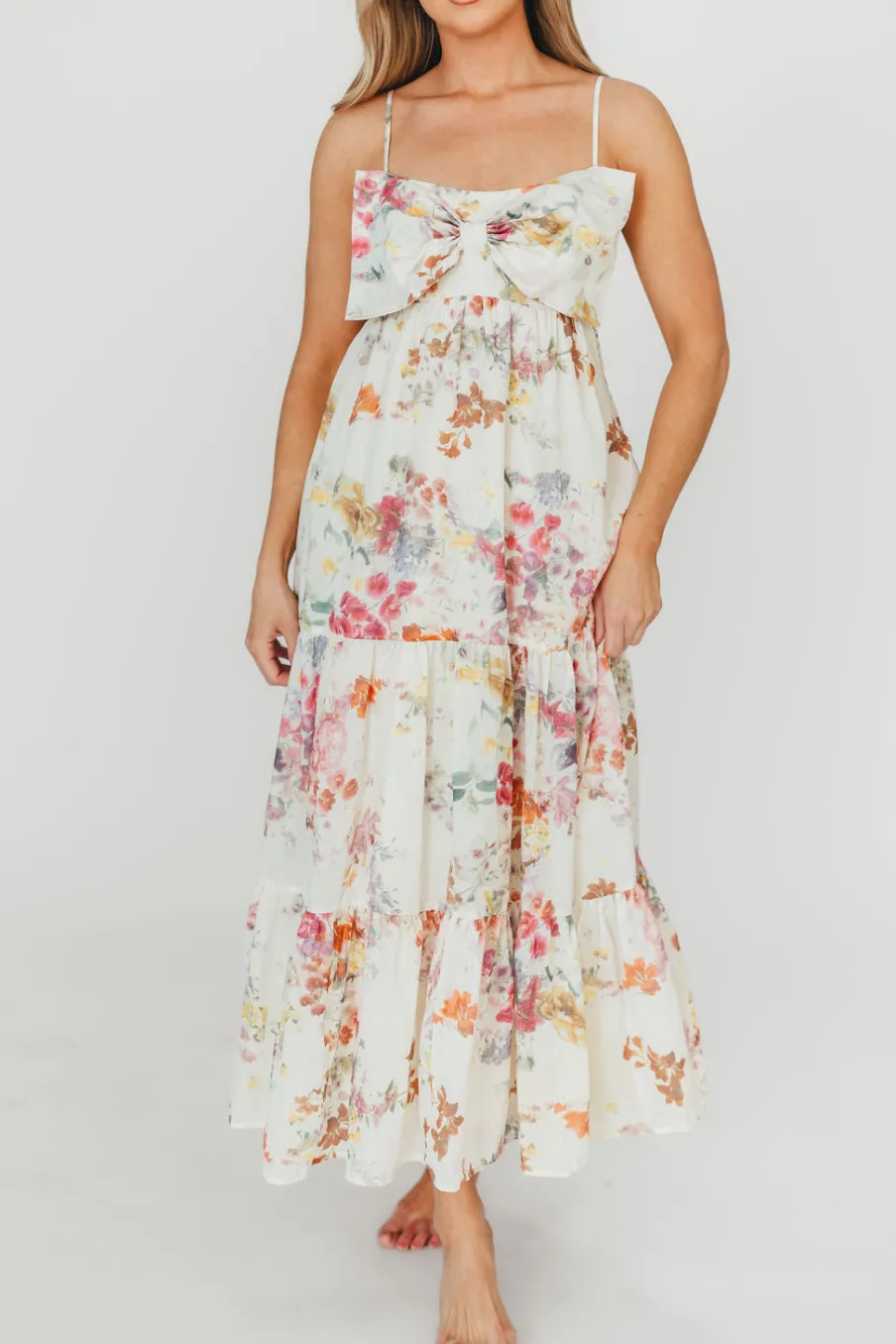 Sale Worth Collective Cecile Bow Front Maxi Dress in Cream/Multi Floral