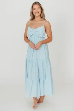 Discount Worth Collective Cecile Bow Front Maxi Dress in Blue - 100% Cotton