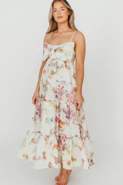Sale Worth Collective Cecile Bow Front Maxi Dress in Cream/Multi Floral