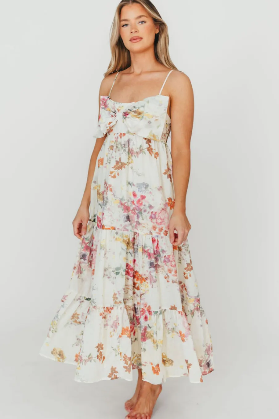 Sale Worth Collective Cecile Bow Front Maxi Dress in Cream/Multi Floral