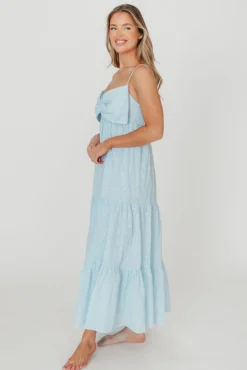 Discount Worth Collective Cecile Bow Front Maxi Dress in Blue - 100% Cotton