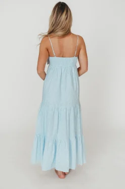 Discount Worth Collective Cecile Bow Front Maxi Dress in Blue - 100% Cotton