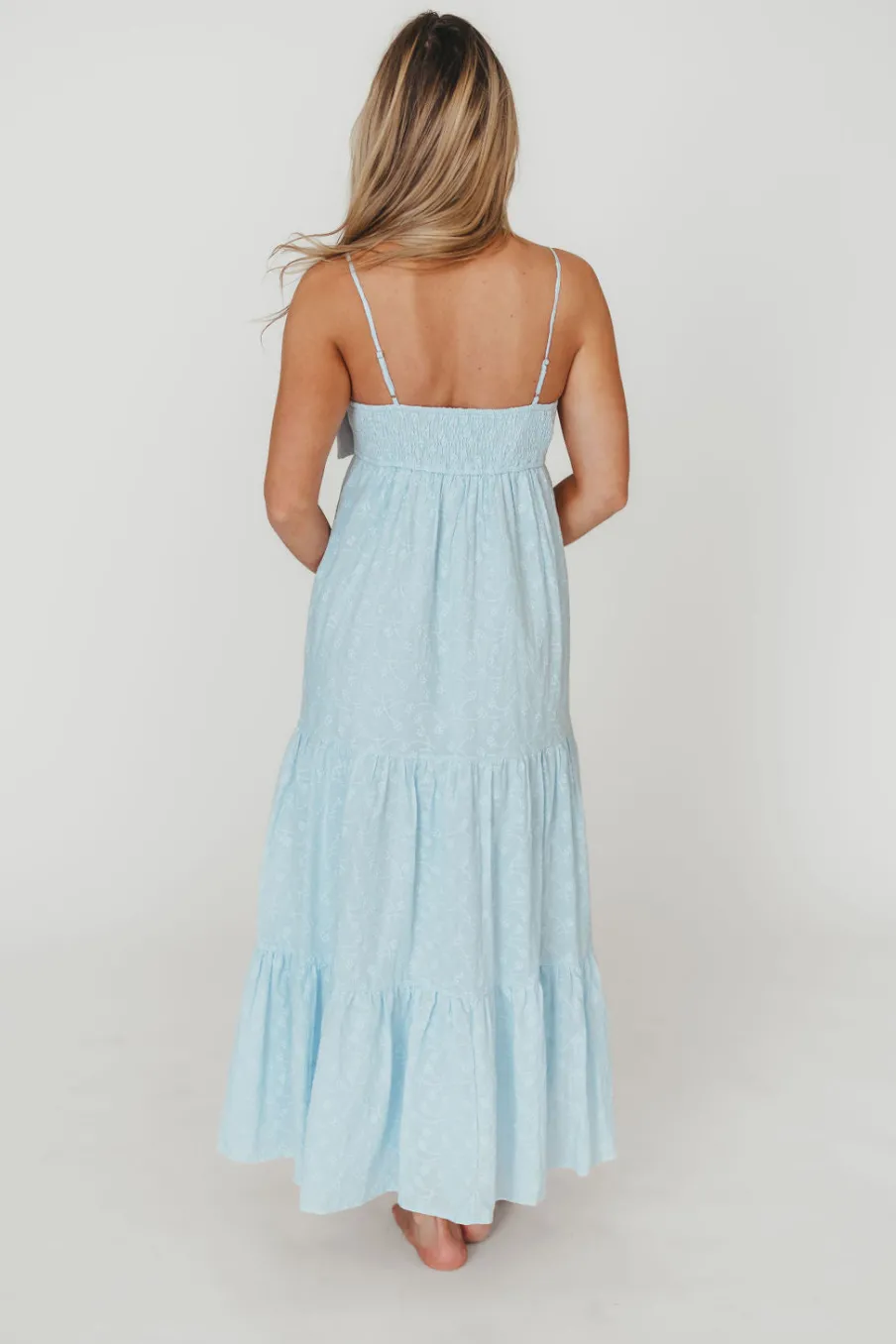 Discount Worth Collective Cecile Bow Front Maxi Dress in Blue - 100% Cotton