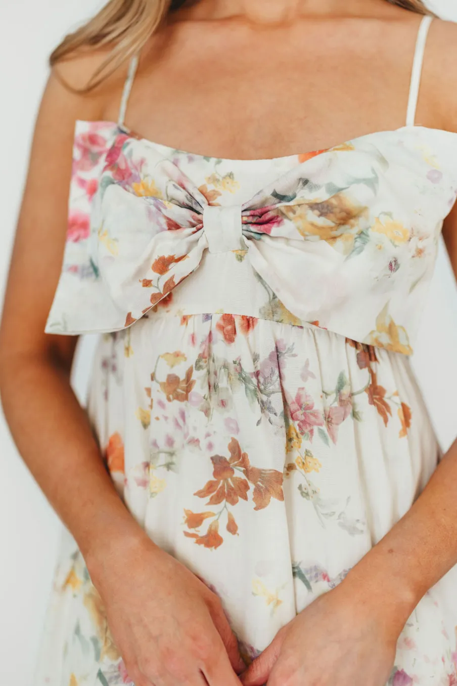 Sale Worth Collective Cecile Bow Front Maxi Dress in Cream/Multi Floral