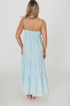 Discount Worth Collective Cecile Bow Front Maxi Dress in Blue - 100% Cotton