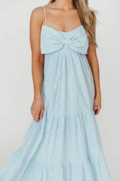 Discount Worth Collective Cecile Bow Front Maxi Dress in Blue - 100% Cotton