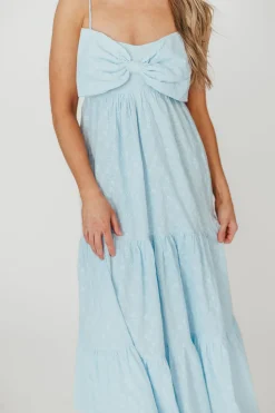 Discount Worth Collective Cecile Bow Front Maxi Dress in Blue - 100% Cotton