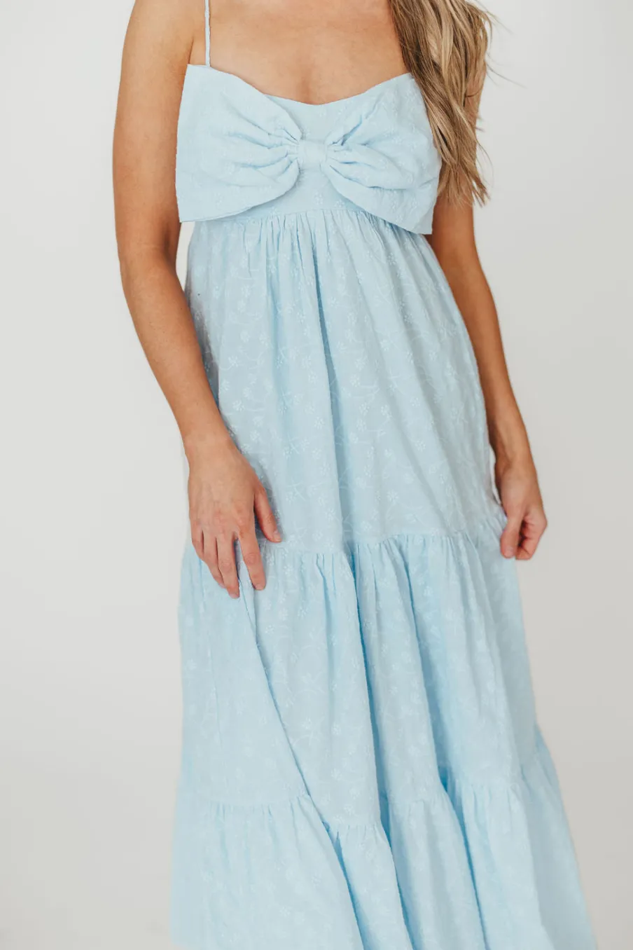 Discount Worth Collective Cecile Bow Front Maxi Dress in Blue - 100% Cotton