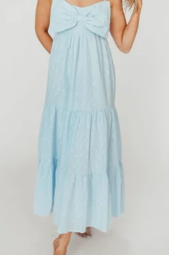 Discount Worth Collective Cecile Bow Front Maxi Dress in Blue - 100% Cotton