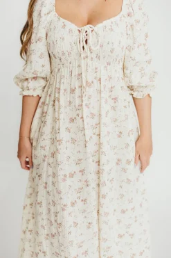 Fashion Worth Collective Cecilia 100% Cotton Smocked Maxi Dress in Ivory/Mauve Floral - Bump Fr