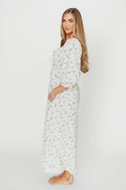 Fashion Worth Collective Cecilia 100% Cotton Smocked Maxi Dress in Ivory/Mauve Floral - Bump Fr