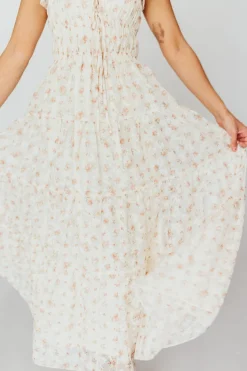 Online Worth Collective Charming Floral & Gingham Ruffled Maxi Dress in Cream/Peach Floral