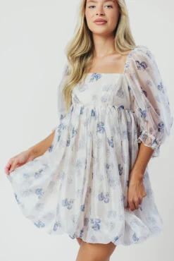 Discount Worth Collective Chase Bubble Hem Mini Dress in White/Periwinkle