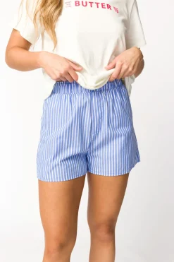 Outlet Worth Collective Christi 100% Cotton Shorts in Blue/White