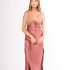 Hot Worth Collective Christina Lace & Satin Contrast Maxi Dress in Blushed Cashmere