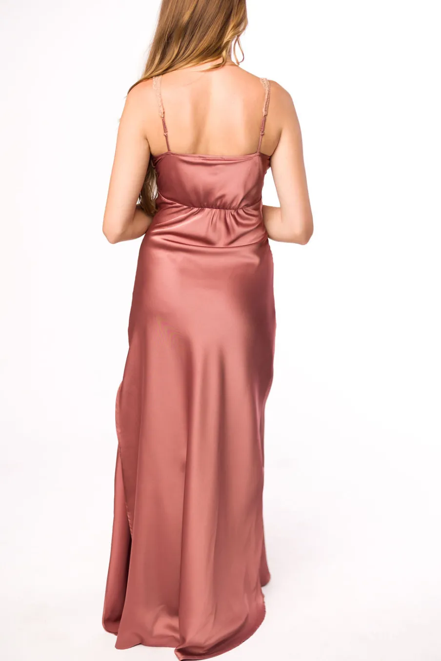 Hot Worth Collective Christina Lace & Satin Contrast Maxi Dress in Blushed Cashmere