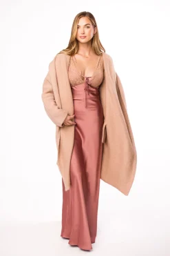 Hot Worth Collective Christina Lace & Satin Contrast Maxi Dress in Blushed Cashmere