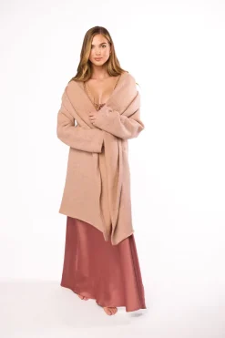 Hot Worth Collective Christina Lace & Satin Contrast Maxi Dress in Blushed Cashmere