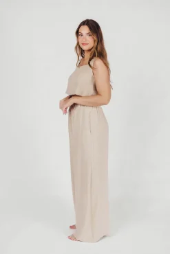 Hot Worth Collective Christy Linen-Blend Sleeveless Cropped Top in Sand