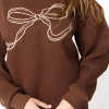 Hot Worth Collective Claire Embroidered Bow Sweatshirt in Chocolate