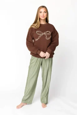 Hot Worth Collective Claire Embroidered Bow Sweatshirt in Chocolate
