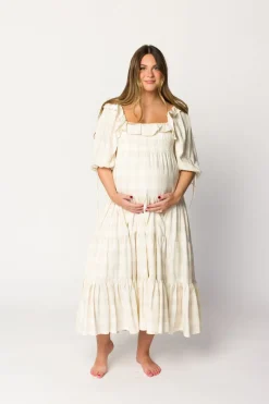 Online Worth Collective Clea Dress in Natural Plaid - Bump Friendly