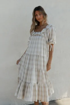 Online Worth Collective Clea Dress in Natural Plaid - Bump Friendly