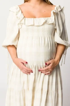 Online Worth Collective Clea Dress in Natural Plaid - Bump Friendly