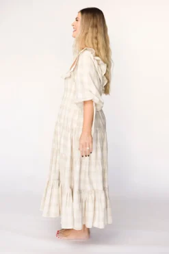 Online Worth Collective Clea Dress in Natural Plaid - Bump Friendly