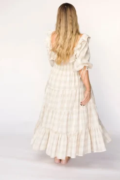 Online Worth Collective Clea Dress in Natural Plaid - Bump Friendly
