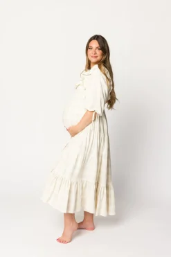 Online Worth Collective Clea Dress in Natural Plaid - Bump Friendly