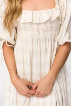 Online Worth Collective Clea Dress in Natural Plaid - Bump Friendly