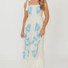 Hot Worth Collective Clementine Embroidered Midi Dress in Cream/Light Blue