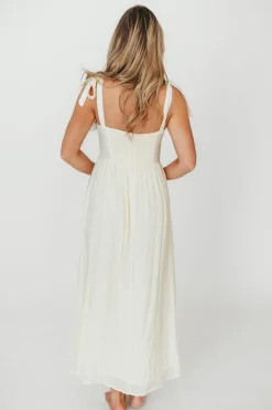 Hot Worth Collective Clementine Embroidered Midi Dress in Cream/Light Blue