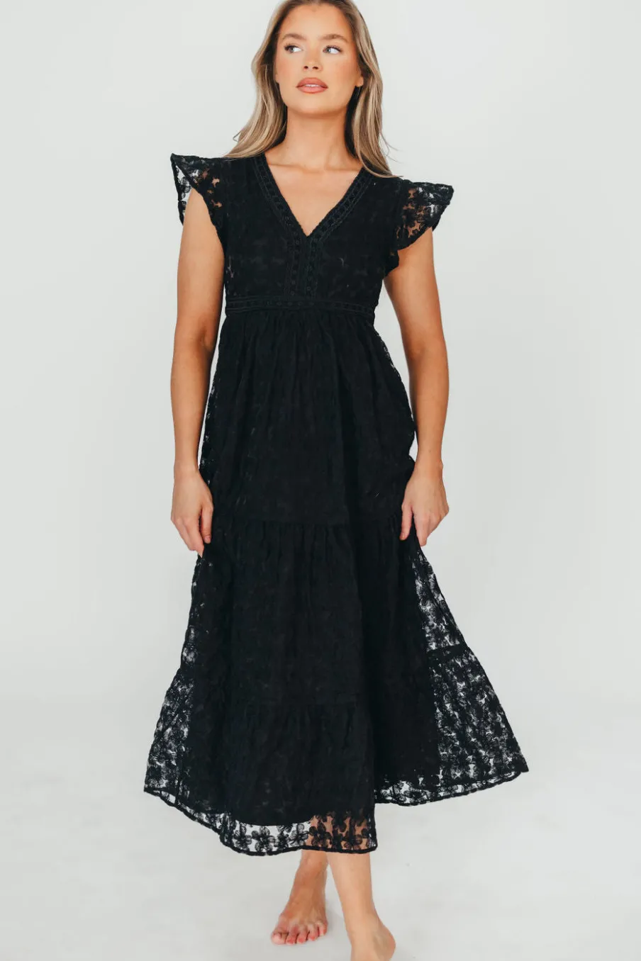Clearance Worth Collective Cleo Lace-Trimmed Maxi Dress in Black