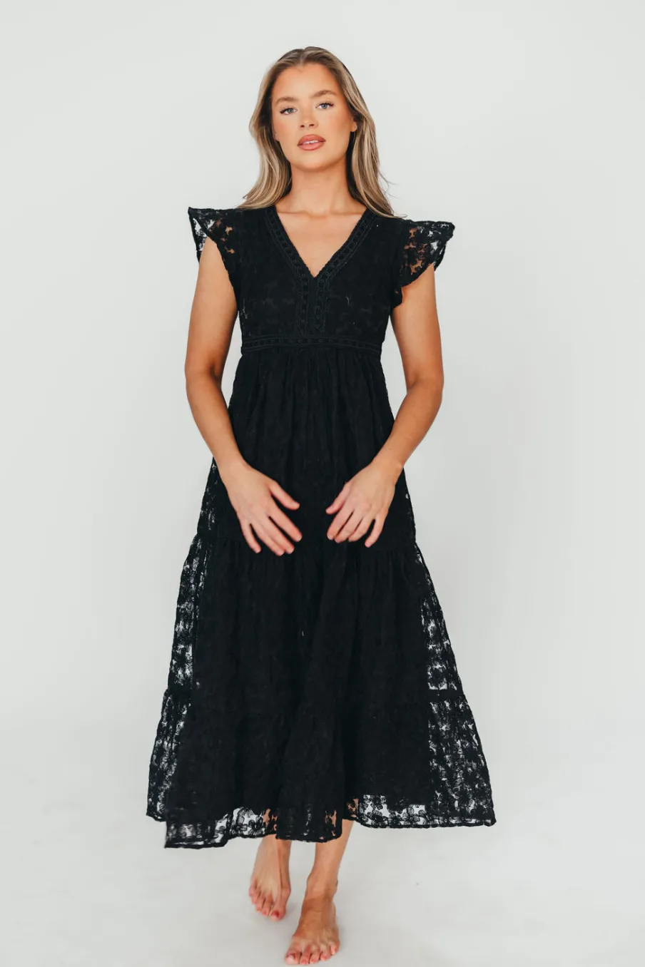 Clearance Worth Collective Cleo Lace-Trimmed Maxi Dress in Black