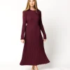 Outlet Worth Collective Colette Premium Long Sleeved Ribbed Knit Maxi Dress in Burgundy - Bump