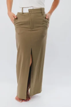 Hot Worth Collective Colin Trouser Maxi Skirt with Contrast Band in Olive