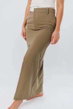 Hot Worth Collective Colin Trouser Maxi Skirt with Contrast Band in Olive