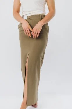 Hot Worth Collective Colin Trouser Maxi Skirt with Contrast Band in Olive