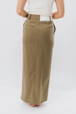 Hot Worth Collective Colin Trouser Maxi Skirt with Contrast Band in Olive