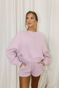 Sale Worth Collective Comfy Cozy High Waisted Sweat Shorts in Lilac - Top Sold Separately