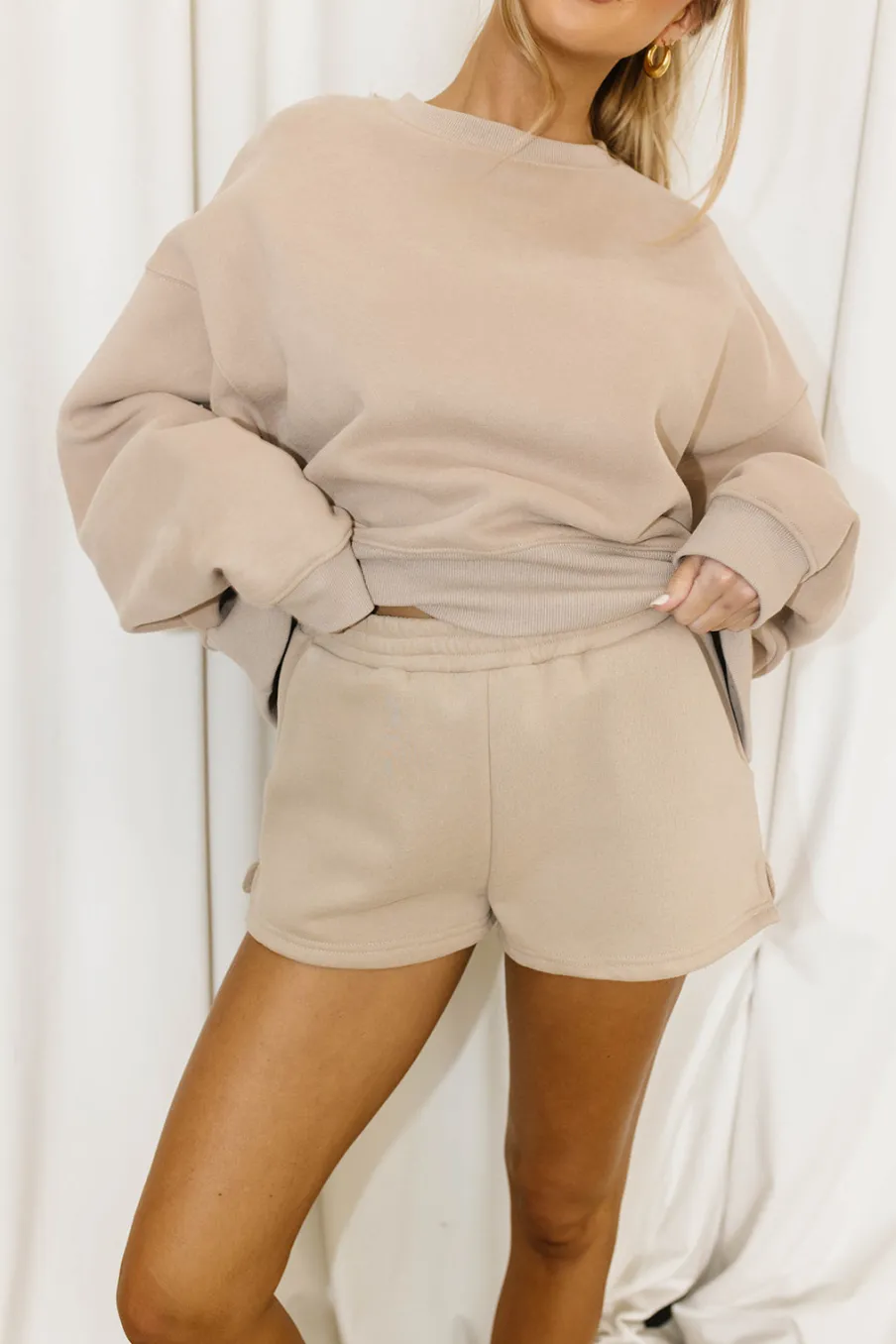 Clearance Worth Collective Comfy Cozy High Waisted Sweat Shorts in Mocha - Top Sold Separately
