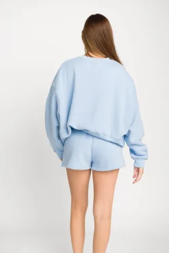 Hot Worth Collective Comfy Cozy High Waisted Sweat Shorts in Baby Blue