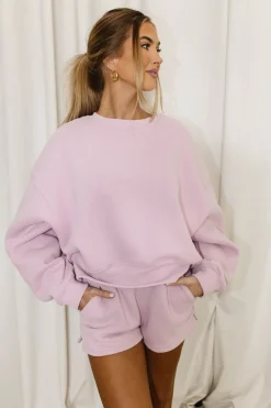 Sale Worth Collective Comfy Cozy High Waisted Sweat Shorts in Lilac - Top Sold Separately
