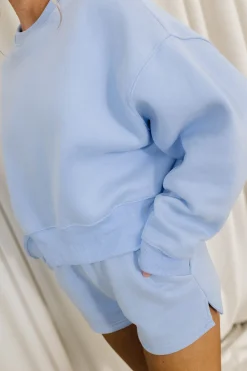 Hot Worth Collective Comfy Cozy High Waisted Sweat Shorts in Baby Blue