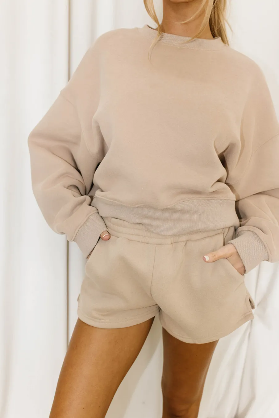 Clearance Worth Collective Comfy Cozy High Waisted Sweat Shorts in Mocha - Top Sold Separately