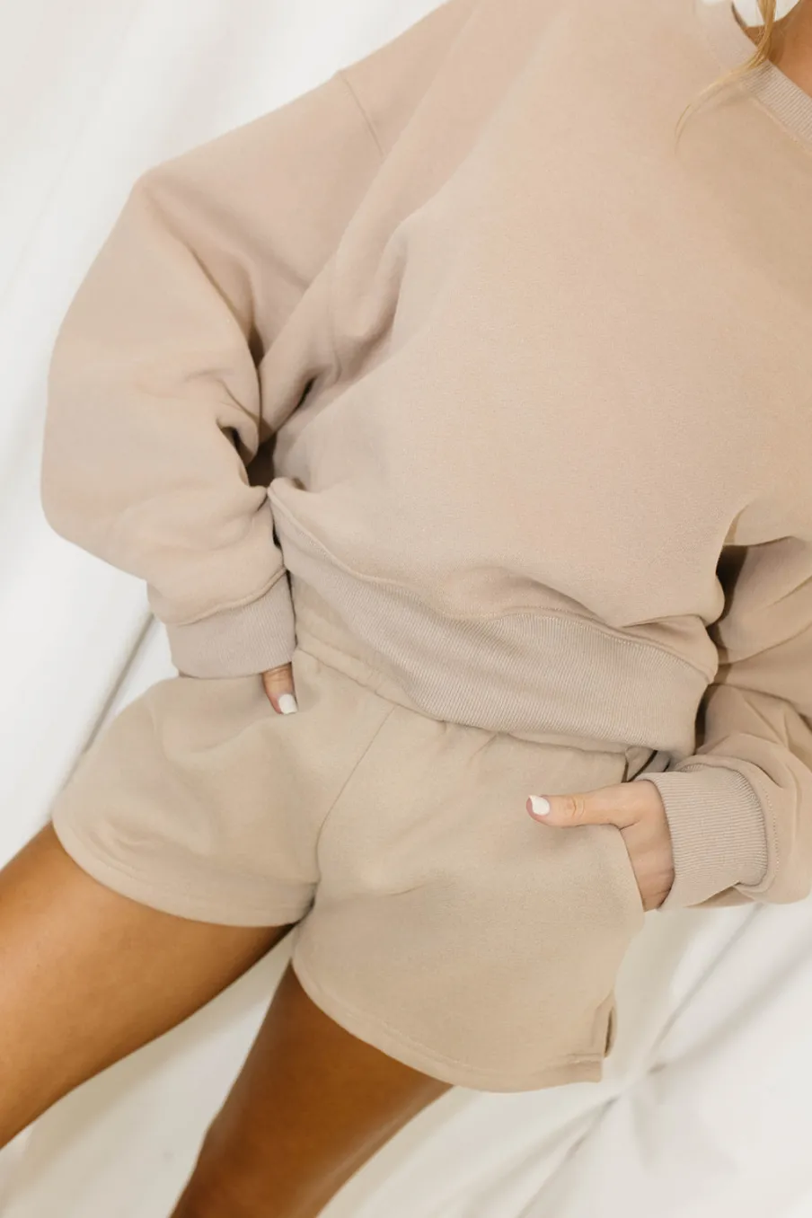 Clearance Worth Collective Comfy Cozy High Waisted Sweat Shorts in Mocha - Top Sold Separately