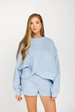 Hot Worth Collective Comfy Cozy High Waisted Sweat Shorts in Baby Blue
